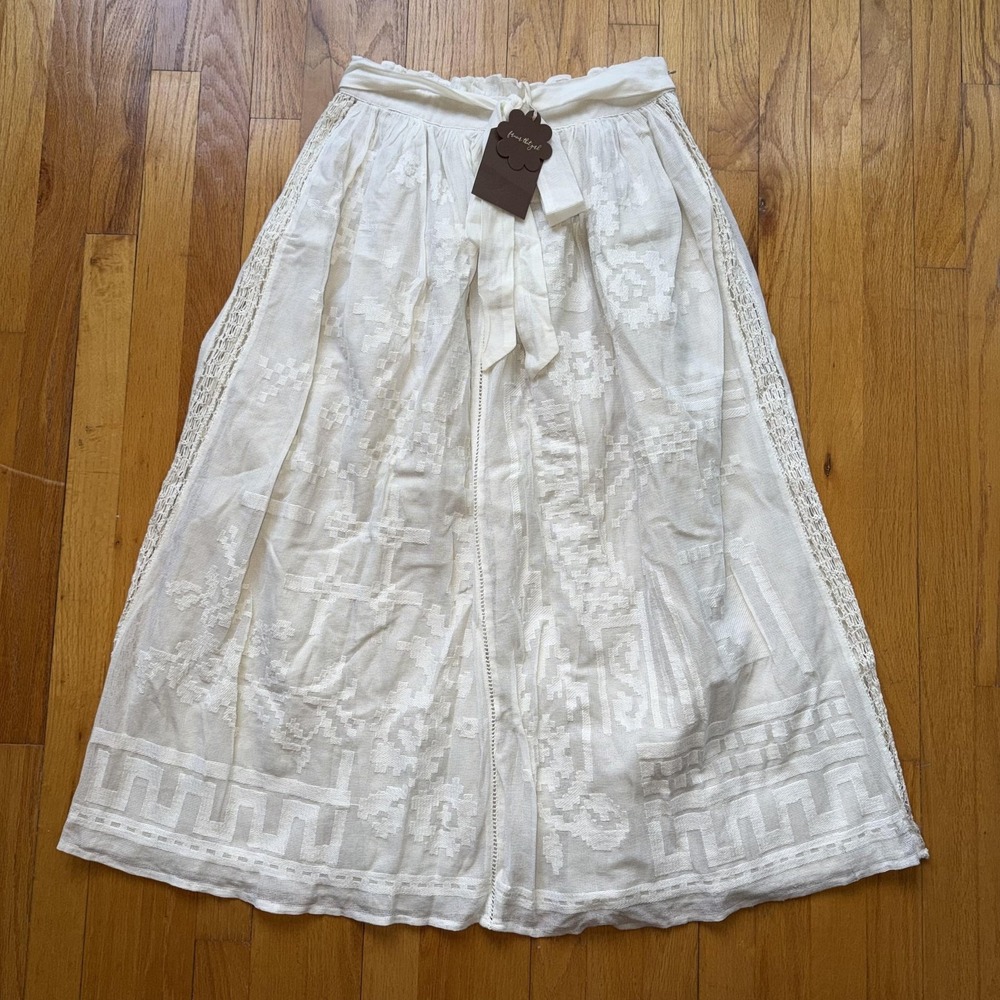 NEW Anthropologie Forever That Girl Skirt 6 Lace Embroidered Maxi Boho Cotton